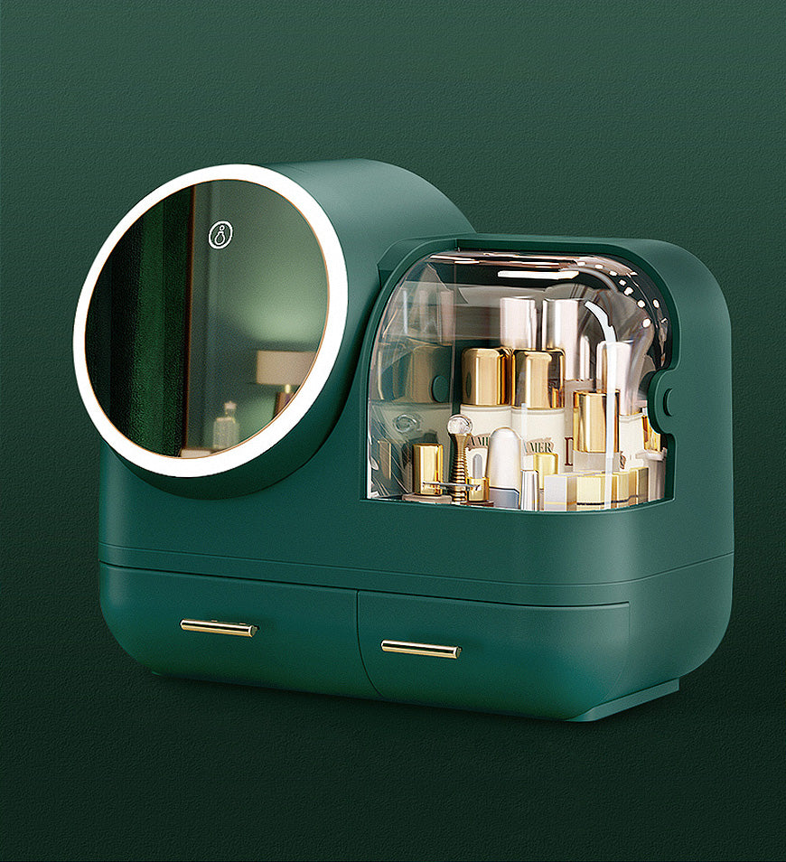 Joybos? Makeup Storage Organizer Box with  Led Lighted Mirror, Green